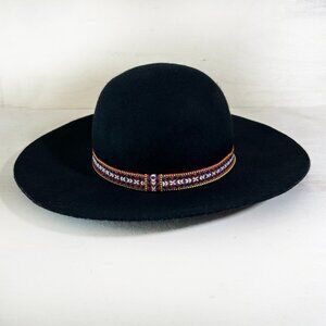 Black 100% Wool Wide Brim‎ Hat Women's World Market Southwestern Band